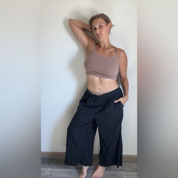 Banana Republic Wide Leg Pants Black Large Linen Rayon Classic - Picture 13 of 14